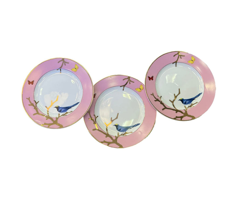 COFFRET 6 ASSIETTES OISEAUX ROSE