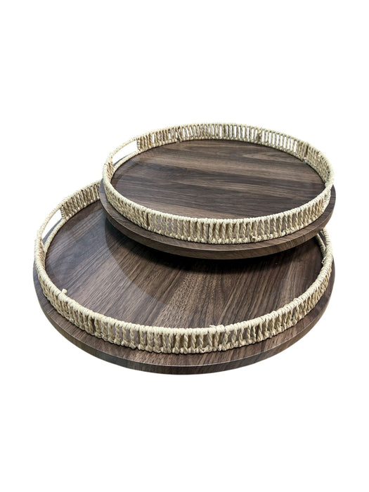 SET 2 PLATEAUX ROND BOIS/OSIER