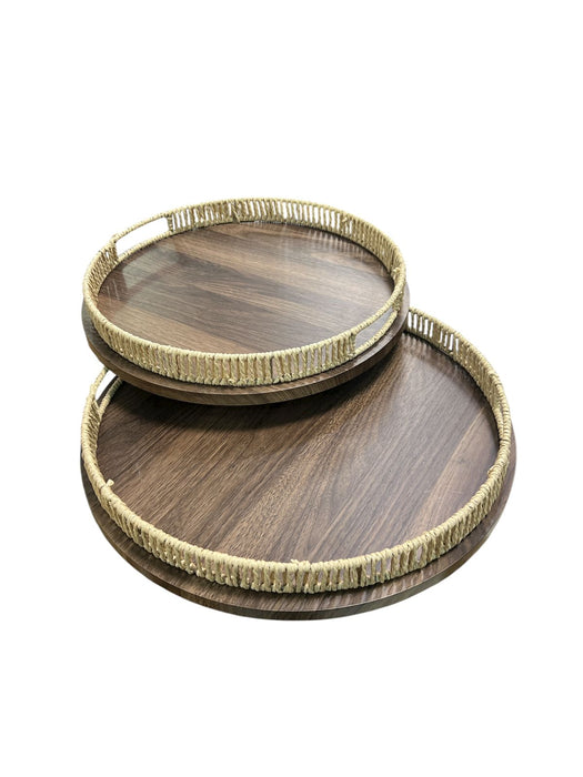 SET 2 PLATEAUX ROND BOIS/OSIER