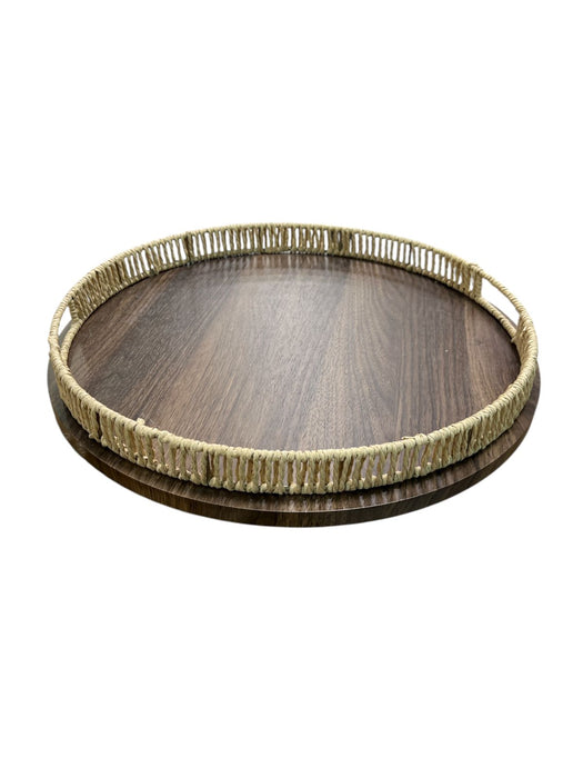 SET 2 PLATEAUX ROND BOIS/OSIER