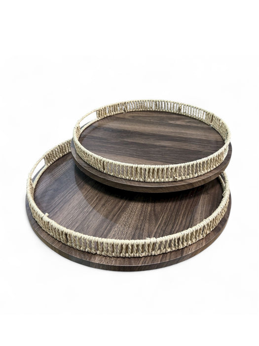 SET 2 PLATEAUX ROND BOIS/OSIER