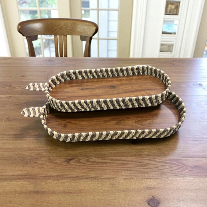 SET 2 PLATEAUX OVAL BOIS/OSIER