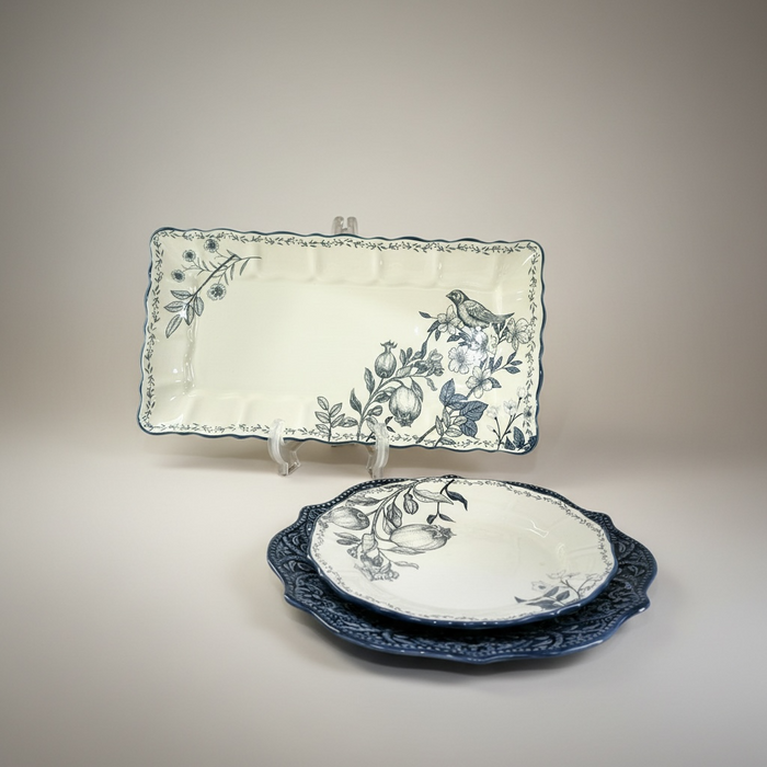 ASSIETTE BLANCHE BLEU À FLEURS AZUR