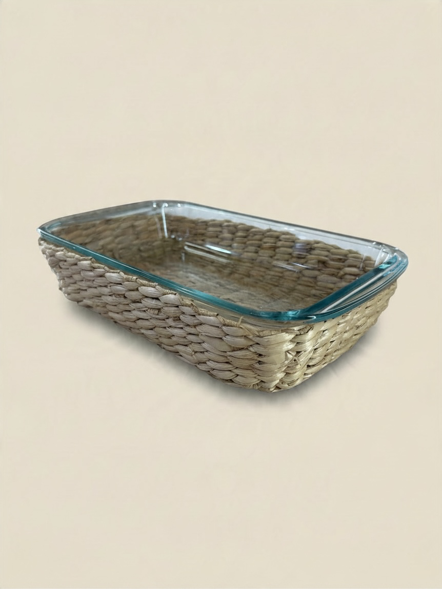 PLAT À GRATIN RECTANGLE SUPPORT EN OSIER