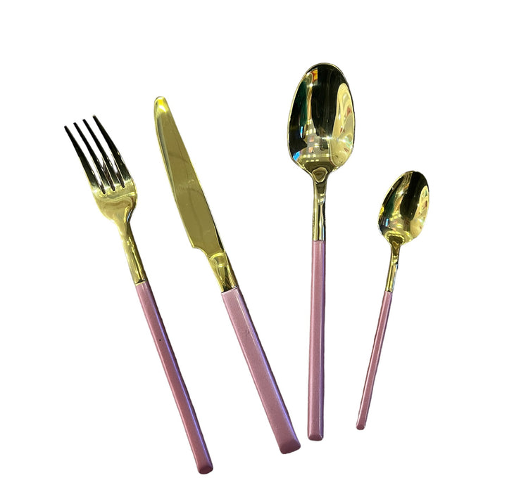 MENAGERE 24 PIECES EN INOX ROSE/DORE